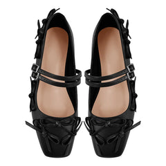 Square Toe Bow Strap Flats