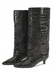Kitten Heel Crocodile Pattern Boots