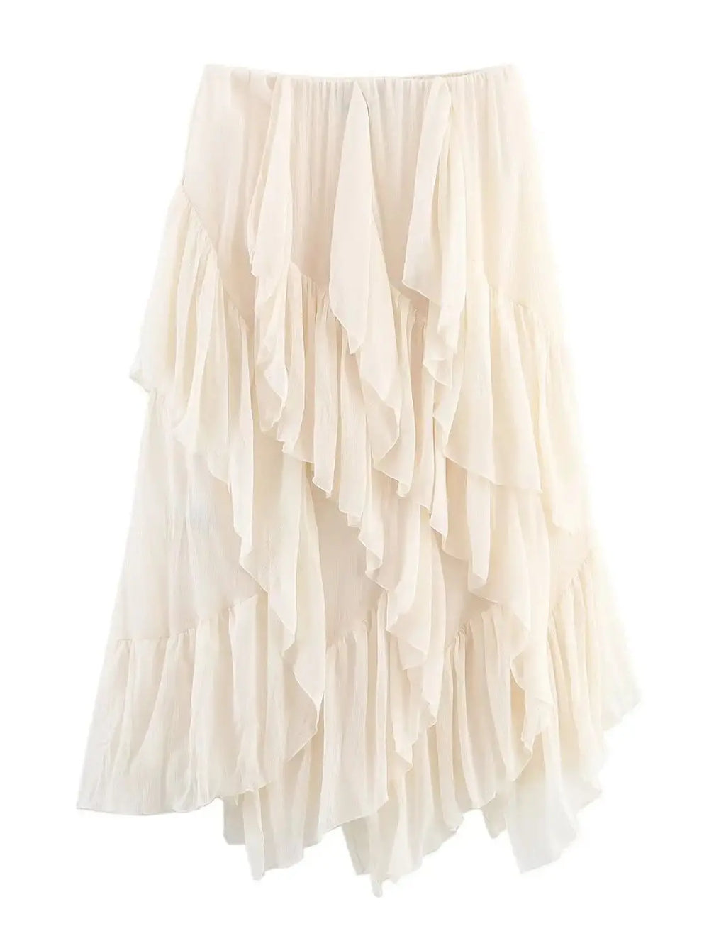 Off-white ruffled asymmetric hemline flowy skirt