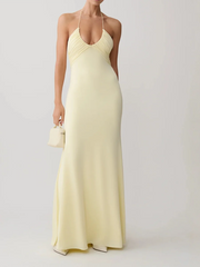 Yellow Halter Neck Ruched Maxi Dress