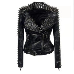 Black leather jacket with studs on a white background