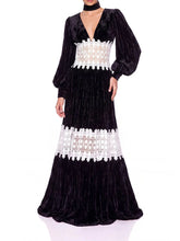 V Neck Lantern Sleeve Maxi Dress