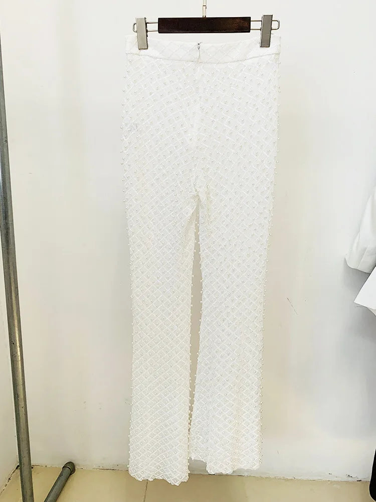 White lace skirt on a hanger against a white background