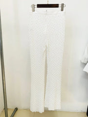 White lace skirt on a hanger against a white background