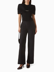 Black draped metal detail round neck top with handbag
