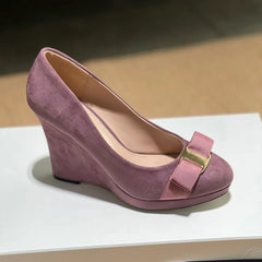 Pu Bow Platform Wedge Pumps