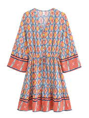 Full view of the geometric print mini dress