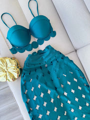 Scalloped Trim Bikini with Cutout Skirt