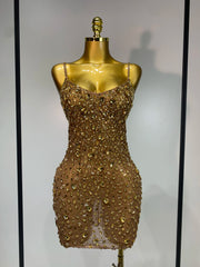 Rhinestone Sheer Bodycon Mini Dress