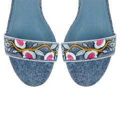 Denim Embroidered Stiletto Sandals