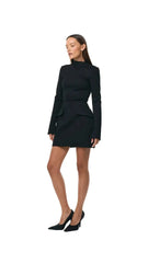 Turtleneck structured peplum blazer black side profile