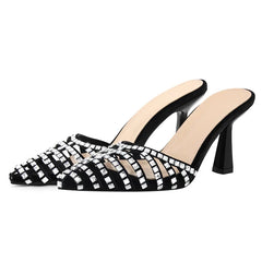Rhinestone Embellished Pointed Toe Mules