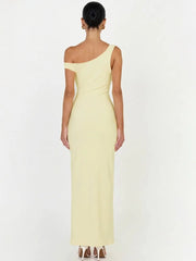 Asymmetrical Neck High Slit Maxi Dress