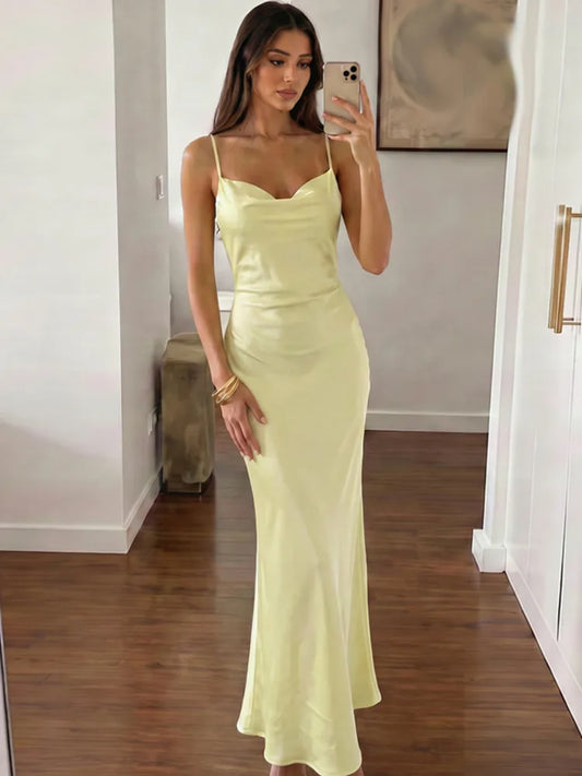 Satin cowl neck maxi dress