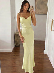 Satin cowl neck maxi dress