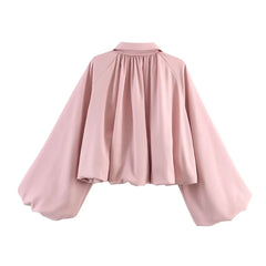 Balloon Sleeve Collared Zip-Front Cropped Jacket