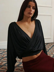 Deep V Neck Draped Crop Top