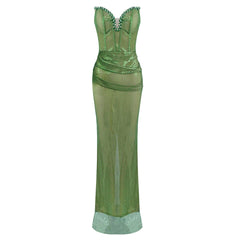 Sequin Green Strapless Mermaid Gown with Sculpted Waist