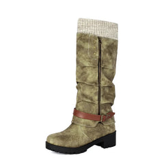 Knit Cuff Faux Leather Buckle Riding Boots