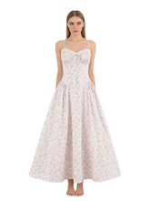 Ruched bodice lace-up back a-line midi dress on model