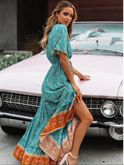 Bohemian Floral V-Neck Maxi Dress