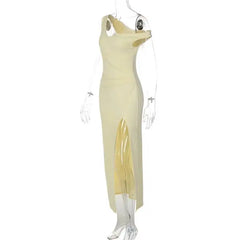 Asymmetrical Neck High Slit Maxi Dress