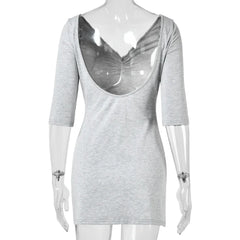 Solid V-Neck Ruched Sleeveless Mini Dress