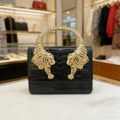 Tiger Handle Leather Handbag