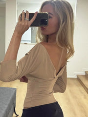Deep V-Neck Three Quarter Sleeve Top
