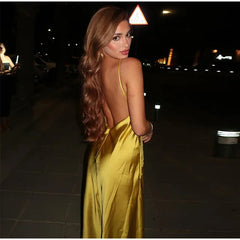 Satin Slip Lace Trim Straps V-neck Long Dress