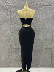 Black Diamond Flower Two-Piece Bodycon Long Dress