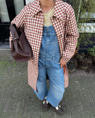 Plaid lapel long jacket