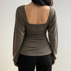 Draped V Neck Long Sleeve Top