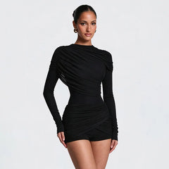Draped Ruched Long Sleeve Jumpsuit