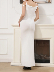 Diamond Spliced Off-Shoulder Dress | Minimalist Glamour Gown