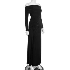 Black Off-Shoulder High Slit Maxi Dress