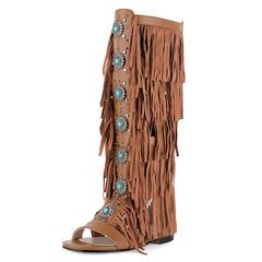Fringed Gladiator Open Toe Flat Sandals