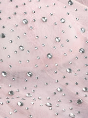 Pink fabric with silver rhinestones