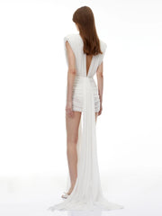 White Draped V-Neck Side Cut Out Mini Dress