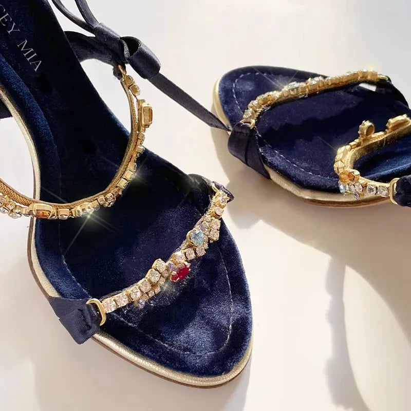 Rhinestone Bow Thin High Heels Women's Sandals