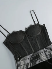 Black Lace Patchwork Strap Maxi Dress