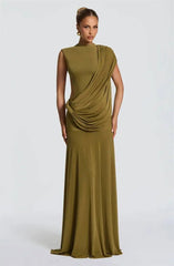 Draped Mock Neck Sleeveless Maxi Dress