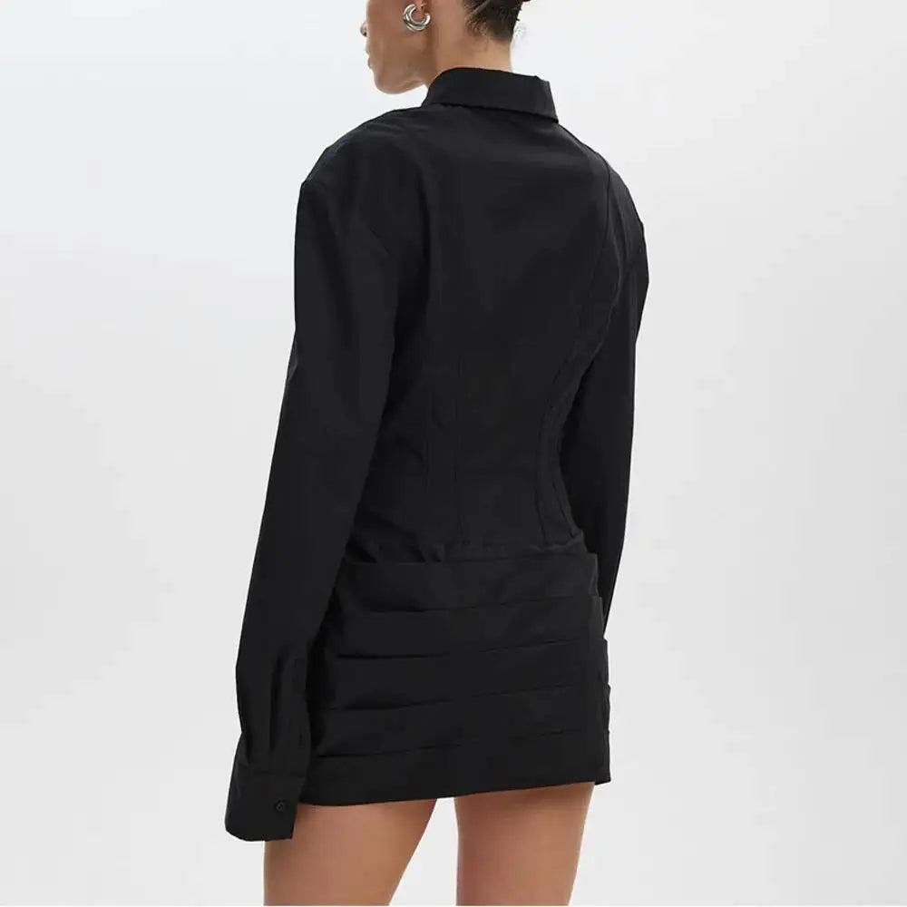 Black dress with long sleeves - back view