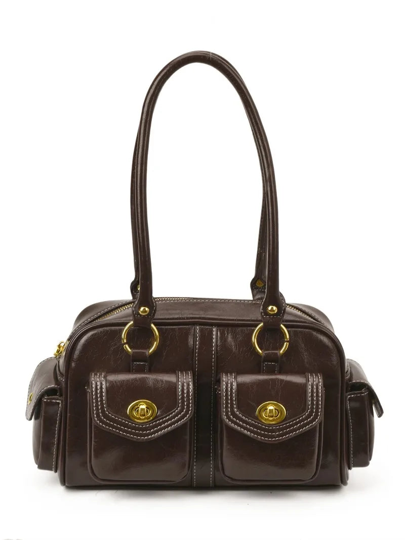 microfiber leather satchel with dual pockets