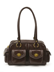 microfiber leather satchel with dual pockets