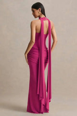 Strapless Choker Neck Gathered Waist Maxi Dress