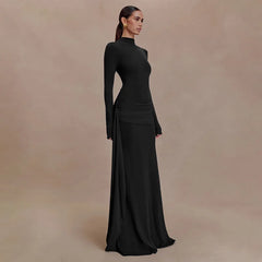 Turtleneck Draped Long Sleeve Maxi Dress