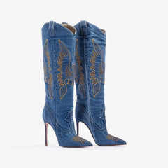 Embroidered Pointed Stiletto Cowboy Boots