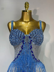 Rhinestone Tassel Mesh Strap Maxi Dress