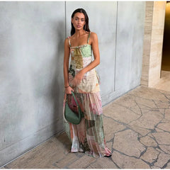 Floral Print Beaded Strap Top and Maxi Skirt Set